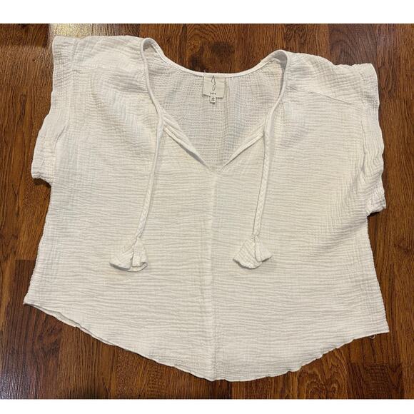Joie Women's 100% Cotton Gauze Short Sleeve Blouse Sz L Minimalist Chic Comfort - Picture 1 of 8